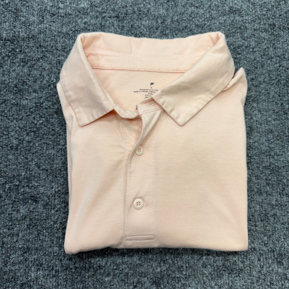 Fabletics Mens Short Sleeve Polo Shirt Peach Pink Cotton Modal Stretch Size M - Picture 7 of 8